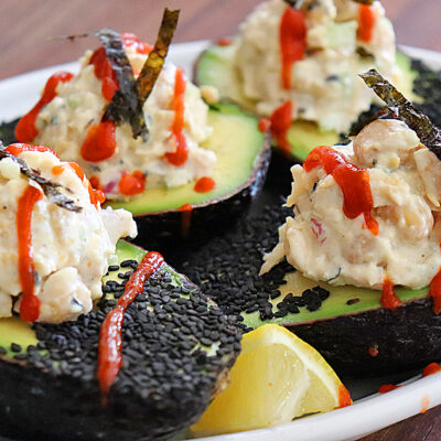 Asian Inspired Chickpea Salad Stuffed Avocados