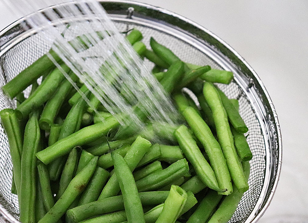 Prepping the green beans