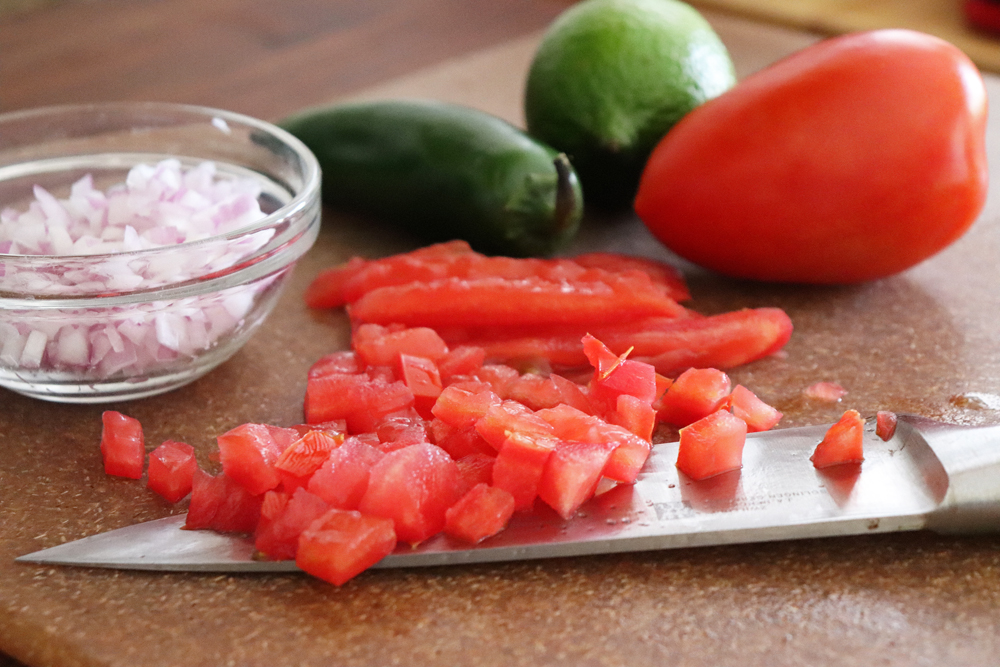 Dicing the tomatoes