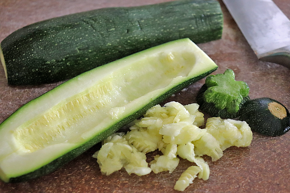 Trimmed and scooped zucchini