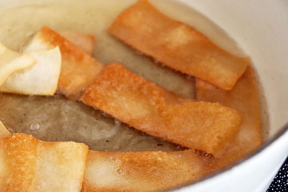 Frying the Easy Vegan Fried Wonton Strips