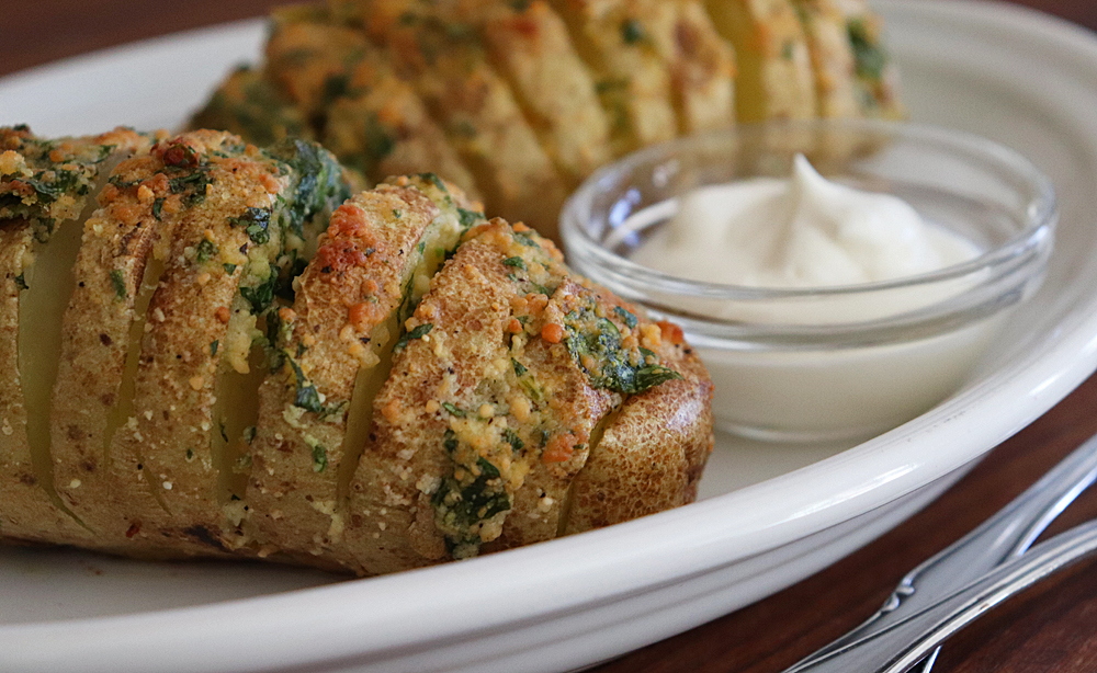 Easy Hasselback Potatoes Plated