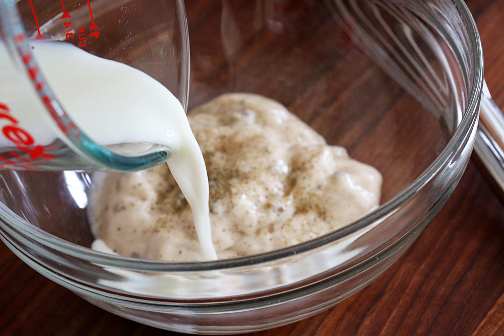 Adding almond milk to vegan cream of mushroom soup