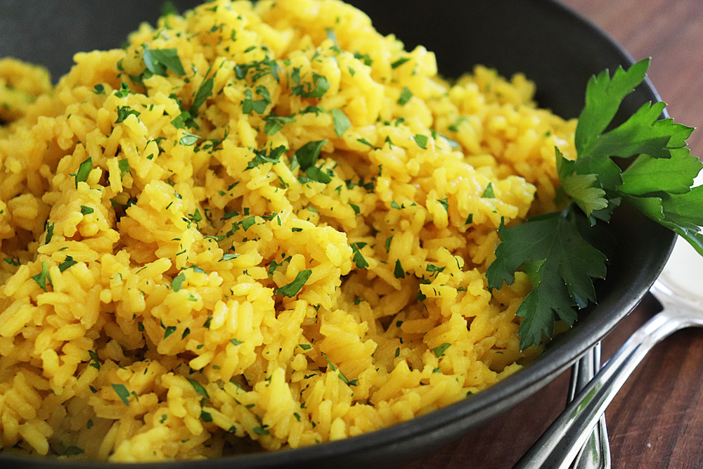 Plated Easy Turmeric Rice Recipe