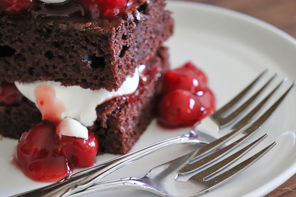 Close up of 4 Ingredient Vegan Black Forest Cake