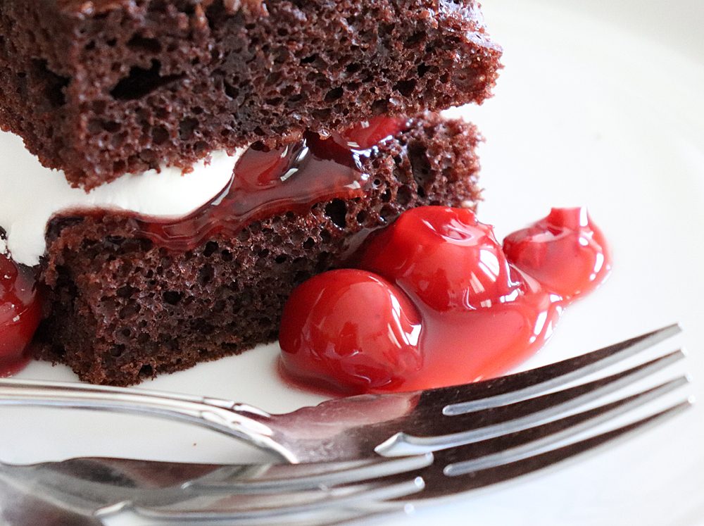 Super close up of 4 Ingredient Vegan Black Forest Cake