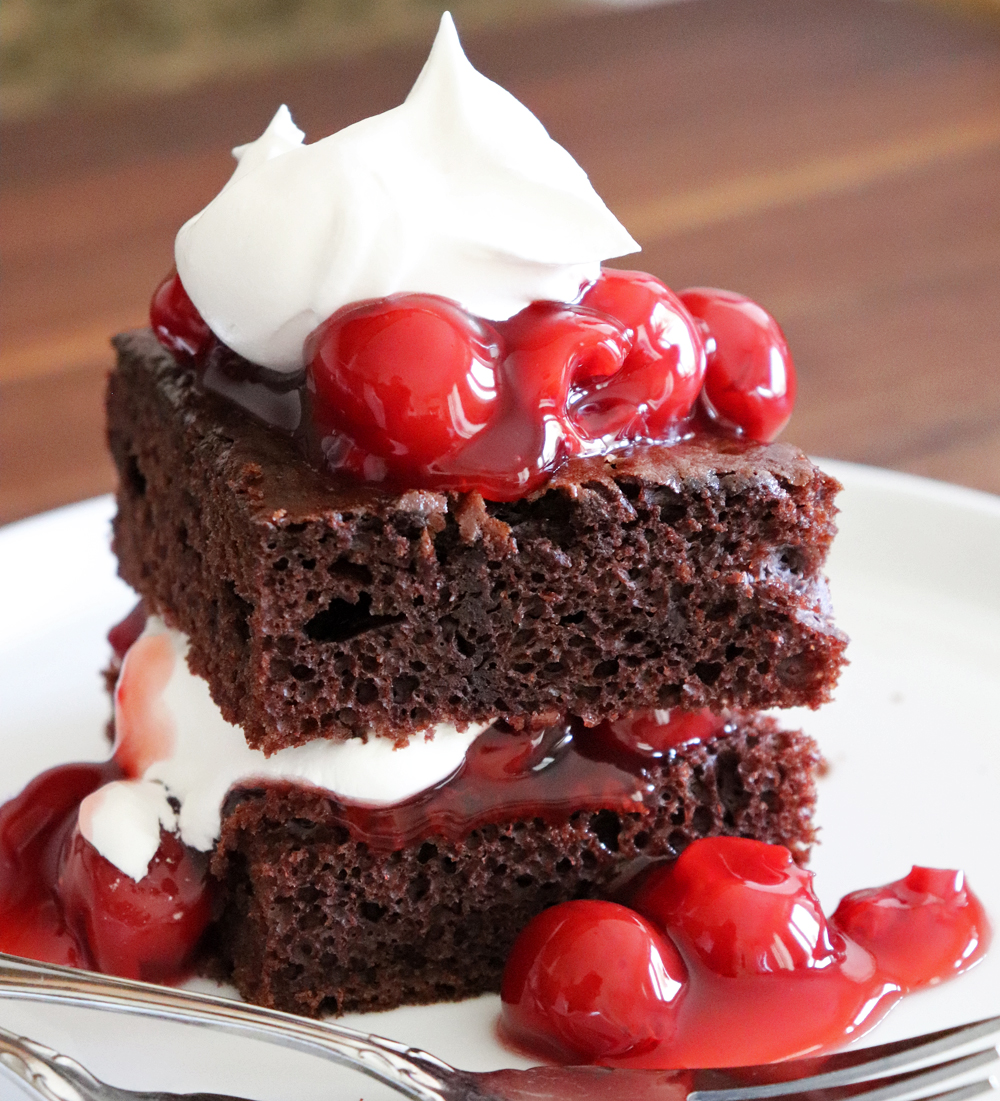 Tall shot of 4 Ingredient Vegan Black Forest Cake