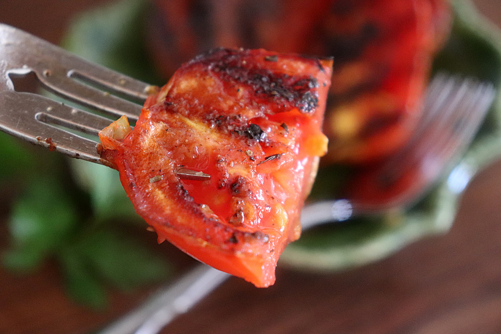 Grilled Tomatoes with Italian Herbs bite shot