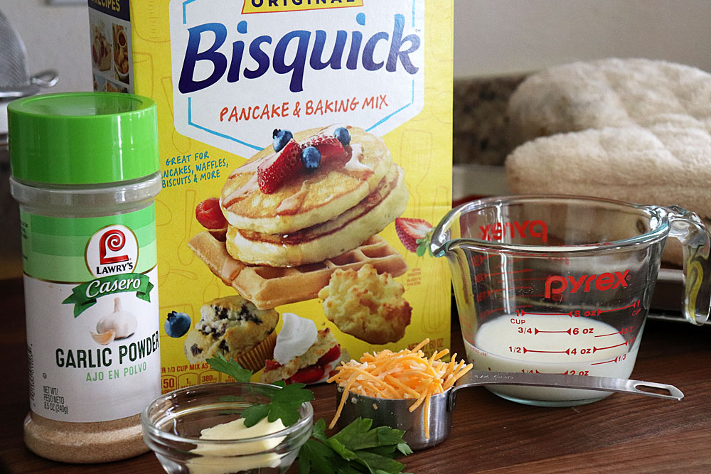 Ingredients for Cheesy Garlic Drop Biscuits