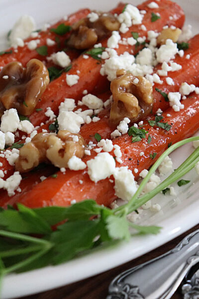 Roasted Carrots with Candied Walnuts and Goat Cheese