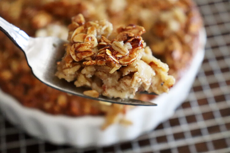 Bite shot of Baked Apple Cinnamon Oatmeal