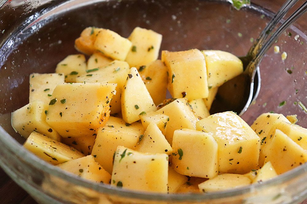 Toss oil and seasonings