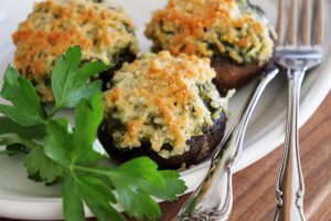 Plated Easy Spinach Stuffed Mushrooms Recipe