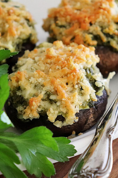 Plated Easy Spinach Stuffed Mushrooms Recipe