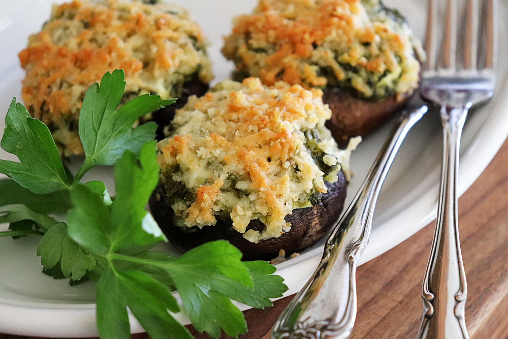 Plated Easy Spinach Stuffed Mushrooms Recipe
