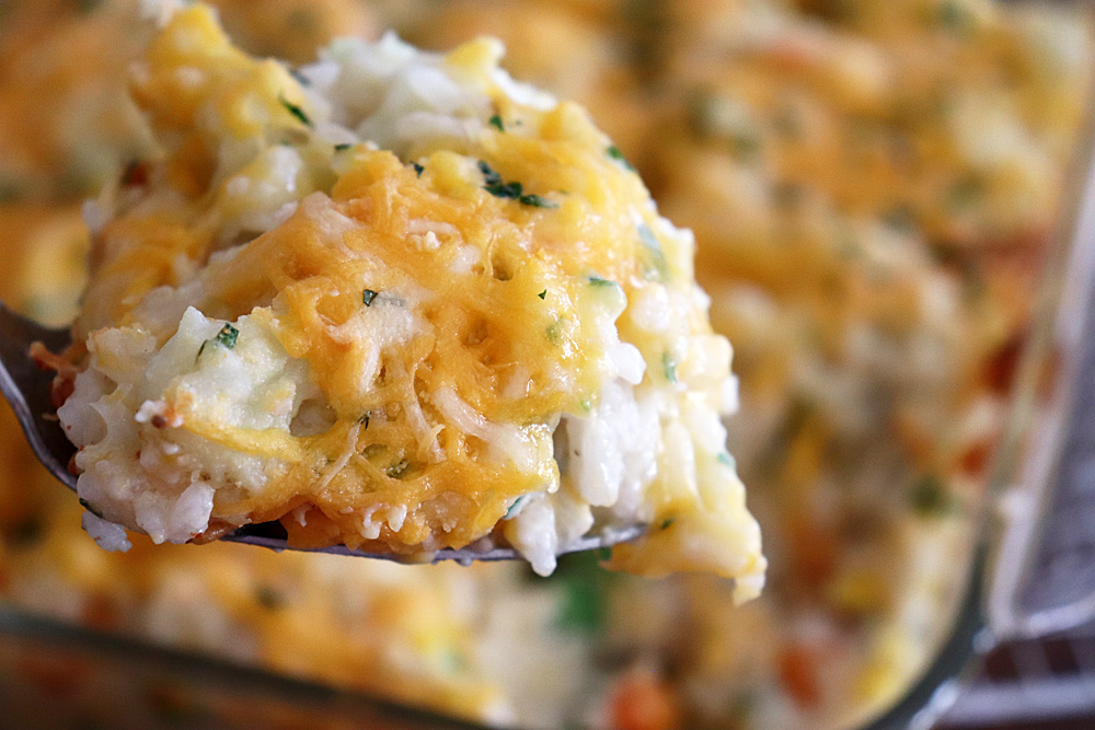 Scooped Easy Vegetable Rice Casserole Recipe