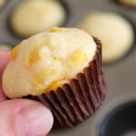 Bite shot of Homemade Corn Muffins made with Fresh Corn