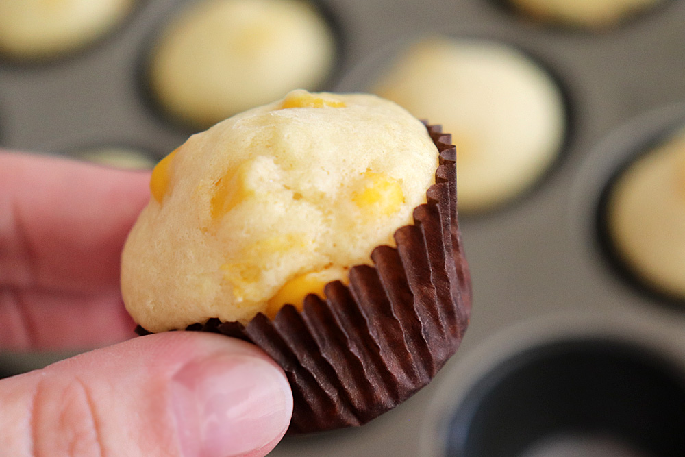 Bite shot of Homemade Corn Muffins made with Fresh Corn