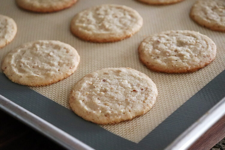 Thin and Crisp Almond Cookies on sheet pan