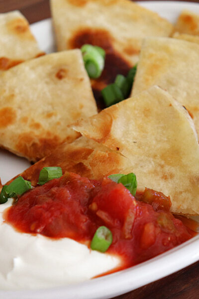 Plated Easy Cheesy Vegetarian Quesadillas with Salsa